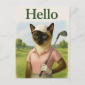 Golfer Frau mit Hallo Text auf Grün Postkarte (Vorderseite)