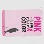 Golfer-Frau über Brustkrebs-Bewusstsein pinkgol Golfhandtuch (Horizontal)