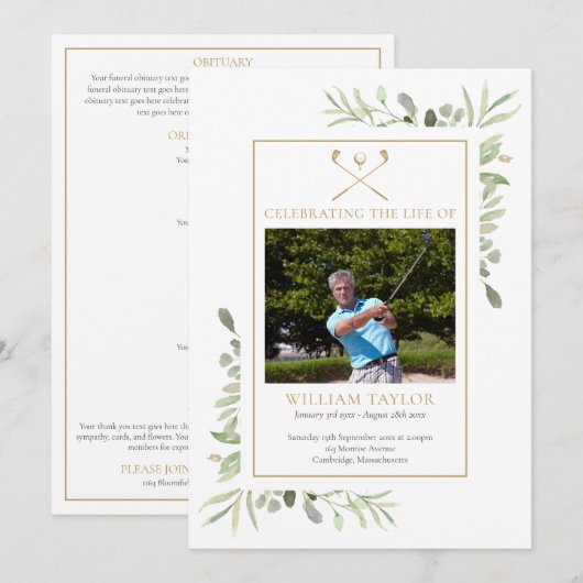 Golfer Funeral Memorial Order Of Service Programm (Vorne/Hinten)