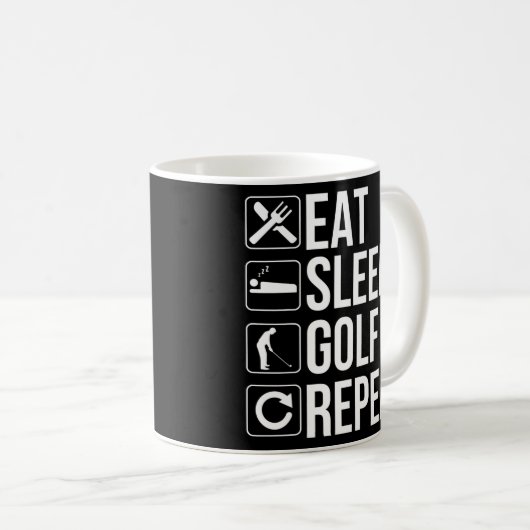 Golfer Funny Gift Eat Sleep Golf Wiederholung Kaffeetasse (VorderseiteRechts)