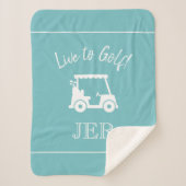 Golfer Golf Cart Mit Monogramm Initials Blue Green Sherpadecke (Vorderseite)