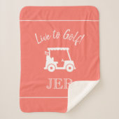 Golfer Golf Cart Mit Monogramm Initials Chic Coral Sherpadecke (Vorderseite)