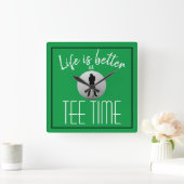 Golfer Golf Course Tee Time Green White Quadratische Wanduhr (Zuhause)
