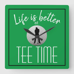 Golfer Golf Course Tee Time Green White Quadratische Wanduhr