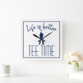 Golfer Golf Course Tee Time White Blue Quadratische Wanduhr (Zuhause)