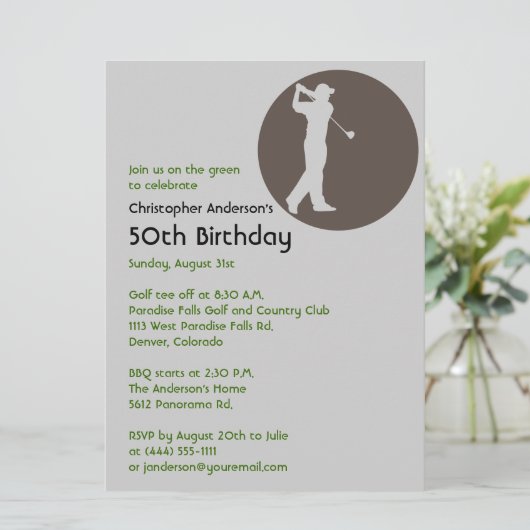 Golfer Golf Golfing 50. Geburtstag Einladung (Stehend Vorderseite)