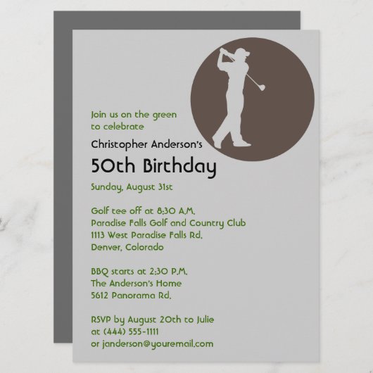 Golfer Golf Golfing 50. Geburtstag Einladung (Vorne/Hinten)