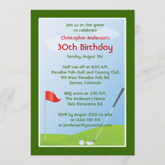 Golfer Golf Golfing Ball und Flag 30. Geburtstag Einladung