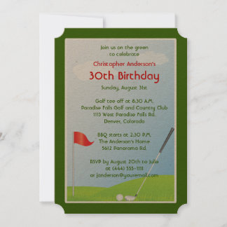 Golfer Golf Golfing Ball und Flag 30. Geburtstag Einladung