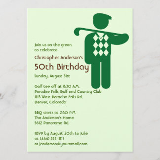 Golfer Golf Golfing Green Brown 50. Geburtstag Einladung