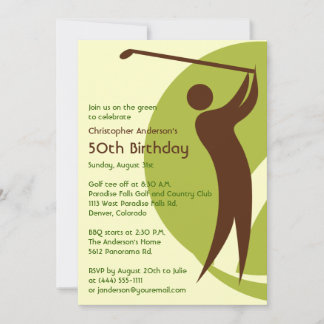 Golfer Golf Golfing Green Brown 50. Geburtstag Einladung