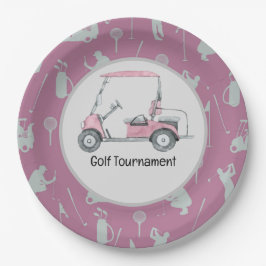 Golfer Golfing Golf Cart Party Turnier pink Pappteller