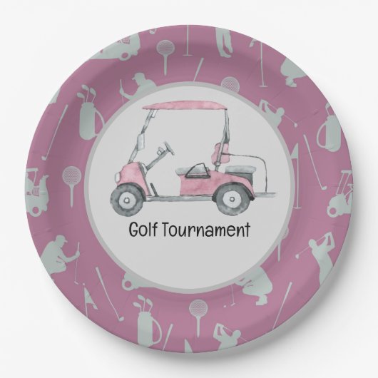 Golfer Golfing Golf Cart Party Turnier pink Pappteller (Vorderseite)