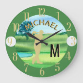 Golfer Golfplatz Individuelle Name 3-D Monogram Große Wanduhr (Vorderseite)