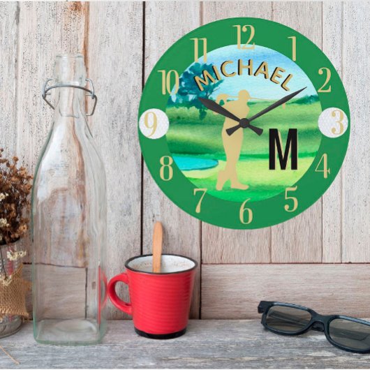 Golfer Golfplatz Individuelle Name 3-D Monogram Große Wanduhr