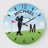 Golfer Golfplatz Individuelle Name 3-D Monogram Große Wanduhr (Vorderseite)