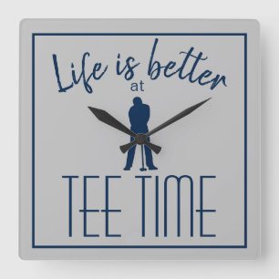 Golfer Golfplatz T-Shirt Time Gray Blue Quadratische Wanduhr