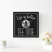 Golfer Golfplatz T-Shirt Zeit Schwarz-weiß Quadratische Wanduhr (Zuhause)