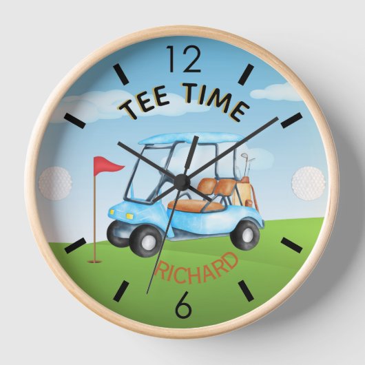 Golfer Golfplatz Warenkorb Name T-Shirt Zeit Uhr (Vorderseite)