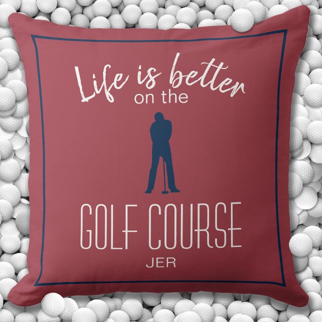 Golfer Golfplatz Zitat Mit Monogramm Red Blue Kissen (Von Creator hochgeladen)