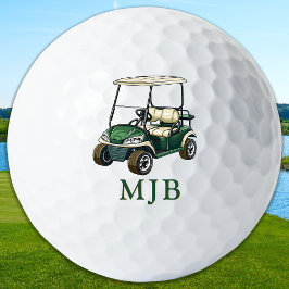 Golfer Green Cart Personalized 3 Initial Monogram Golfball