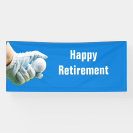 Golfer Hand hält Golfball auf blauem Banner