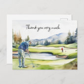 Golfer im Golfplatz Aquarell Dank Karte (Vorne/Hinten)