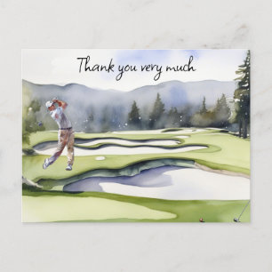 Golfer im Golfplatz Aquarell Dank Karte