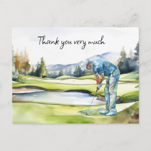 Golfer im Golfplatz Aquarell Dank Karte