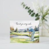 Golfer im Golfplatz Aquarell Dank Karte (Stehend Vorderseite)