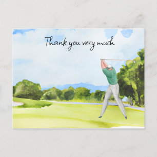 Golfer im Golfplatz Aquarell Dank Karte