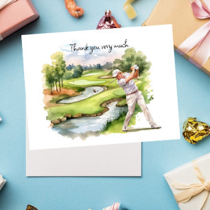 Golfer im Golfplatz Aquarell Dank Karte