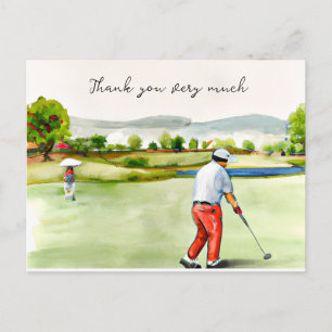 Golfer im Golfplatz Aquarell Dank Karte
