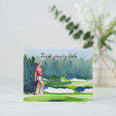 Golfer im Golfplatz Aquarell Dank Karte (Stehend Vorderseite)