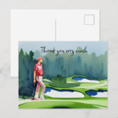 Golfer im Golfplatz Aquarell Dank Karte (Vorne/Hinten)