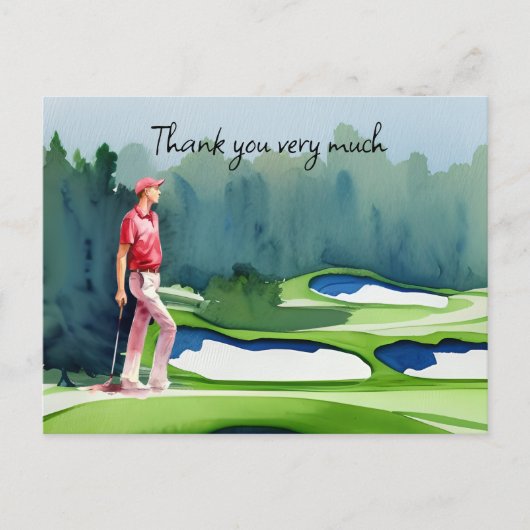 Golfer im Golfplatz Aquarell Dank Karte (Vorderseite)