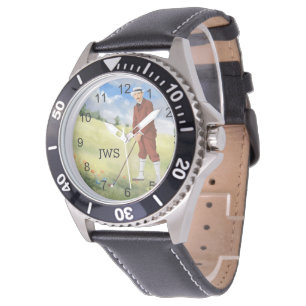 Golfer im mit Monogramm Vintagen Stil Armbanduhr