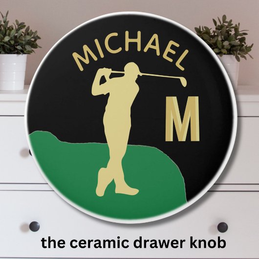 Golfer in Aktion Zwei-Tone-Monogramm Keramikknauf