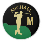 Golfer in Aktion Zwei-Tone-Monogramm Keramikknauf (Vorderseite)