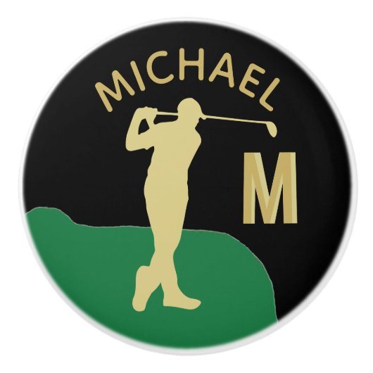 Golfer in Aktion Zwei-Tone-Monogramm Keramikknauf (Vorderseite)