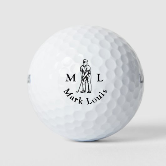 Golfer Initials Black Name Personalized Golfball (Vorderseite)