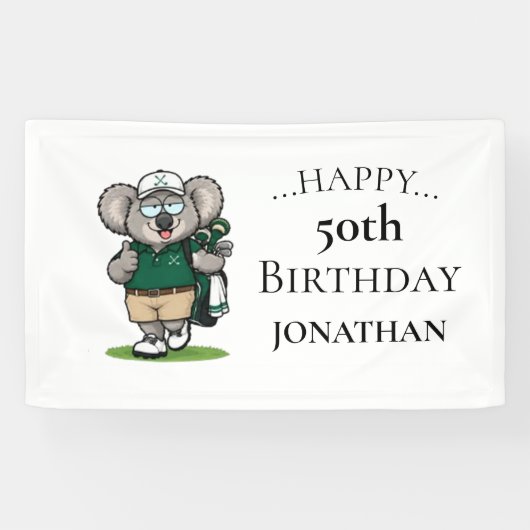 Golfer Koala Geburtstagsfeier Banner (Horizontal)