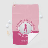 Golfer Lady Silhouette Golf Ball Quote Chic Pink Golfhandtuch (Insitu)