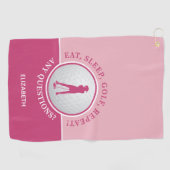 Golfer Lady Silhouette Golf Ball Quote Chic Pink Golfhandtuch (Horizontal)
