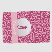 Golfer Lady Silhouette Pink Girly Individuelle Nam Golfhandtuch (Horizontal)