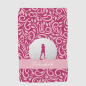 Golfer Lady Silhouette Pink Girly Individuelle Nam Golfhandtuch (Vorderseite)