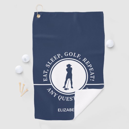 Golfer Lady Silhouette Sportblau für ihr Funny Golfhandtuch (Insitu)