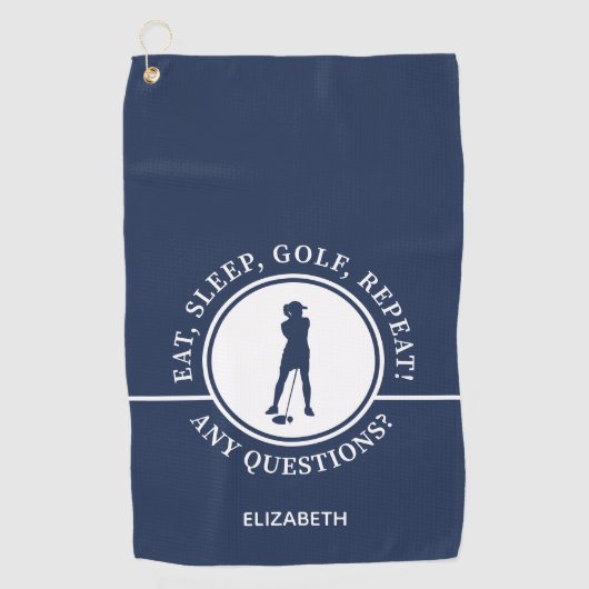 Golfer Lady Silhouette Sportblau für ihr Funny Golfhandtuch (Vorderseite)