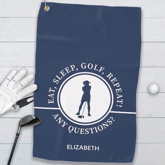 Golfer Lady Silhouette Sportblau für ihr Funny Golfhandtuch