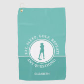 Golfer Lady Silhouette Sportlerin Aquamarin für si Golfhandtuch (Vorderseite)
